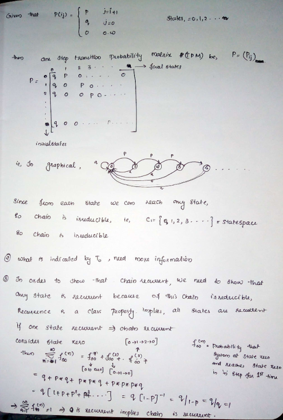 Givers that plij) = { ! 9 j-it JEO states, 0, 1, 2... they P- (PA). are step transition Probability mataix ptPM) be, o 2 3 ..