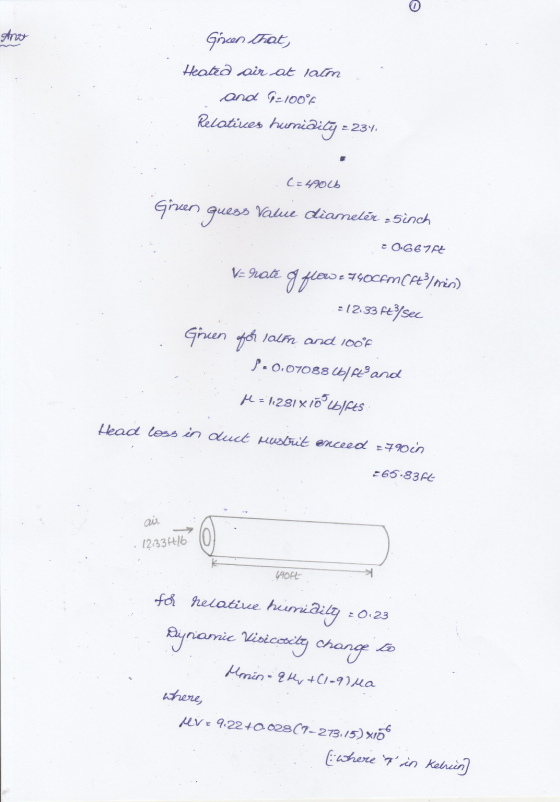 mo Green that, Heated air at lain and G=100°F Relatices humiwilij = 234 C=490lb Giren guess ss Value diameter 5inch = 0.6674