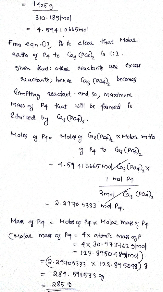 14259 310.1891mol = 4.594 10665mol from ean.(1), it is clear that Molar hatto of Pq to Caz (Pot), is 1:2. given that other re