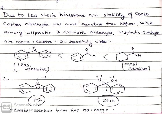 Due to les Steric hinderence and sabiluty et Canbo Catien adohydo ae more reactive than ketone,shule amon Gliphatic aromat al