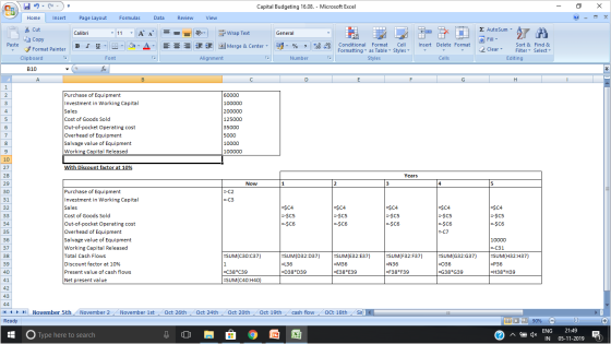C.. Capital Budgeting 16.08. - Microsoft Excel - 0 X Home Insert Page Layout Formulas Data Review View = = = * General = Wrap