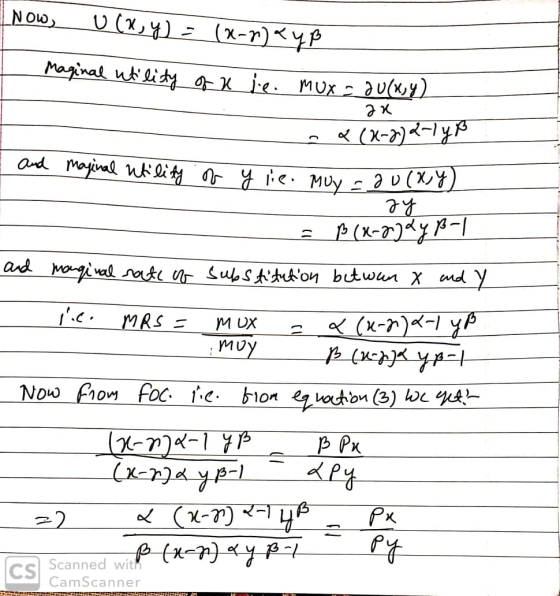 Now, U(x, y) : (x-) Р Maginal utility of u je. mux = a u(x,y) әх . «(х-2) R-149 asd oyim, Fe, or a fe. MUу ләр(17) 24 = P (к-