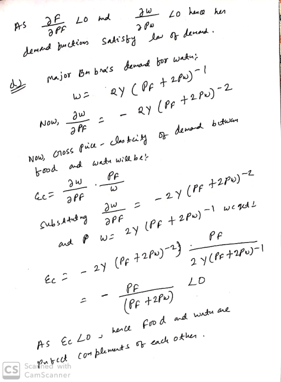 As of or Lo md gw to hence her apw satisfy law of demand. demand functions y major Bubnas demand for water w= ay CPF + 2Pw)-