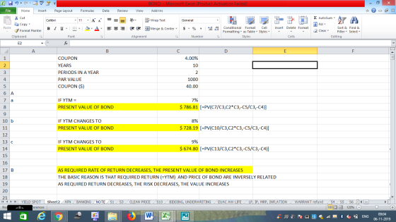 BOND- Microsoft Excel (Product Activation Failed) Review File Home Insert Page Layout Formulas Data View Add-Ins E AutoSum -