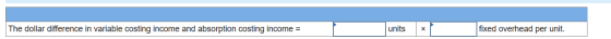 The dollar difference in variable costing income and absorption costing income = units fixed overhead per unit.