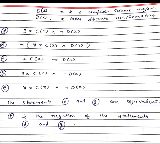 (2 x x is a takes computer discrete science major. mathematics. @ } * C (x) 1 7D (2) @ 7( W x C (x) 1 D(x) ) © x 6(x) > 0(2)