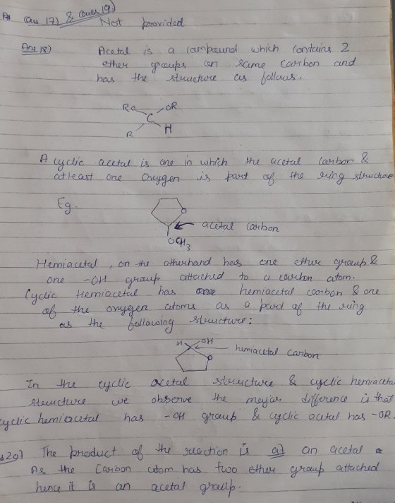 P as 17 & Cour Not provided Anys) Acetal is a (compound which contains 2 ether groups on same carbon and has the structure as