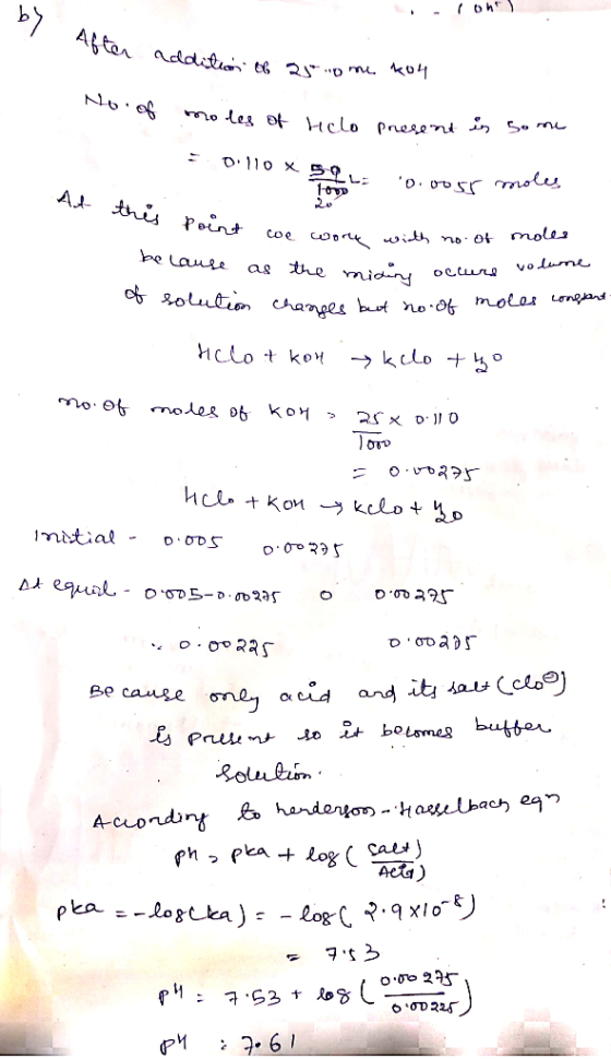 by Tonts often After ad addition of arome 404 No of mole to of moles of Helo present in some : 0.110 X SRL: At Fonte 0.0055 m