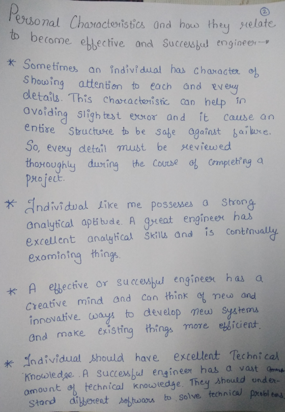 Pe: to 2. sonal Chatacteris tics and hous they xelate ecome ebbective and Succeshud engineer * Sometimes an Individual has ch
