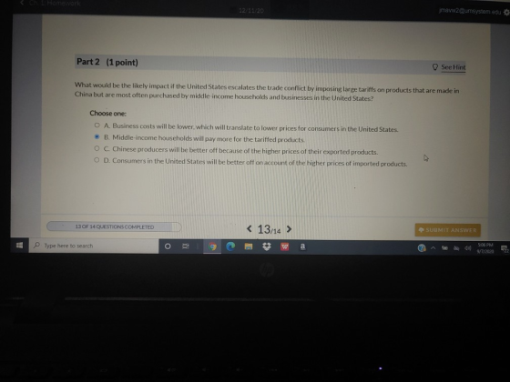 oh Homework 12/11/20 jmavw2@umsystem.edu Part 2 (1 point) See Hint What would be the likely impact if the United States escal