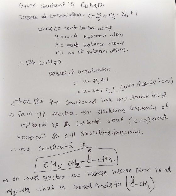 Given Coupound is CuMsO Degoee d unsatul aetion C- H t where c no.o Ca kon cetog t =no. or hycoaen atohg =vo-06 halogen atoms