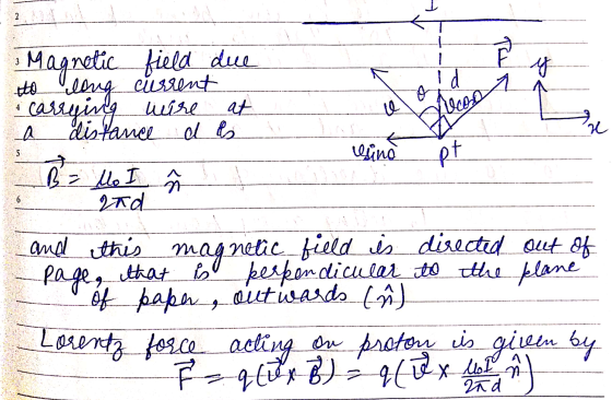 2 Р y d Magnetic field due tellung cissent carrying wire distance de o at e Dicas e _д 5 vsina pt B = Mo I rad and this magne