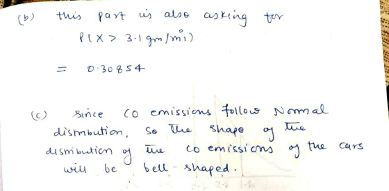 (6) this part is also asking for PIX> 3.19mimi 0.308 54 So the shape of since co emissions follow Normal the dismbution, dist
