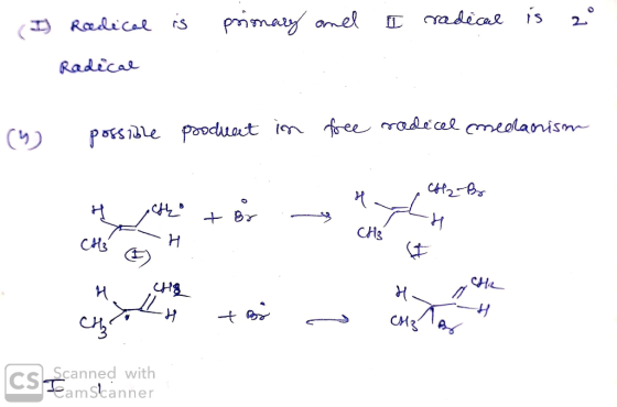 is primary anel i radical is zo I) Radical Radical ry possible produat im free radical mecanism CH2 Br to + es H la CHE ) CH