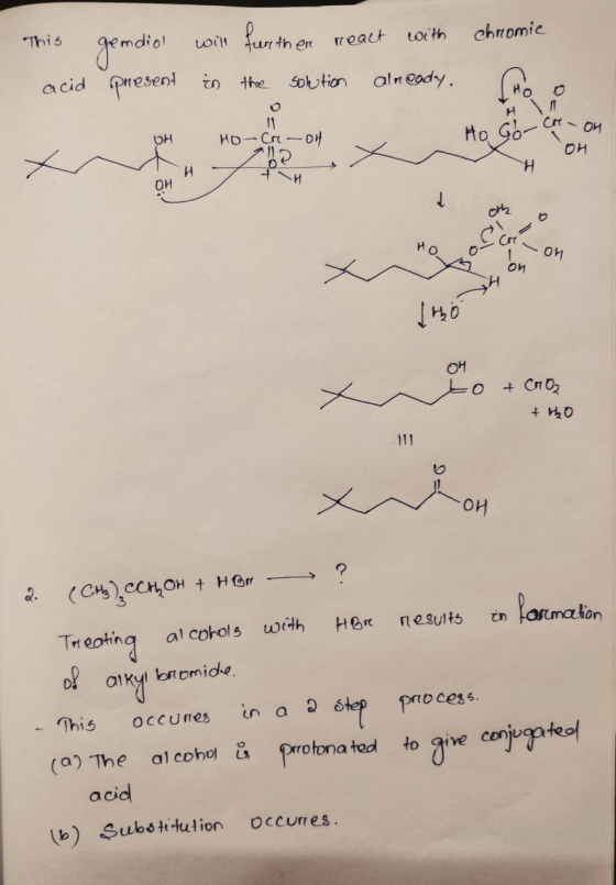 This react with chromic gemdiol will further present in the solution acid already. 0 0 11 HO-Cre-oh - OH OH Ho Go- OH TH он