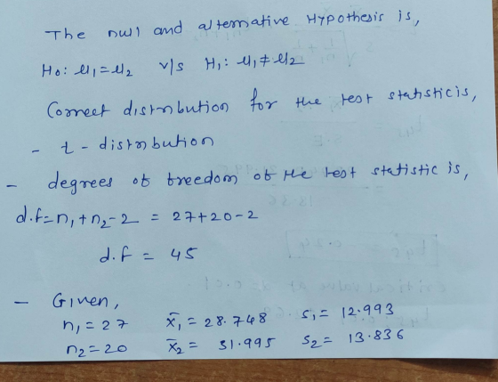 The null and alternative hypothesis is, Ho: lilla vs Hill, & el Correct distonbution for the rest statisticis, t - distabutio