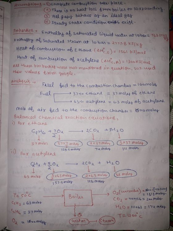 s s a Assumptions- complete combustion take place. There is no heat loss from boiles to sorrounding. ③ All gases behave as o