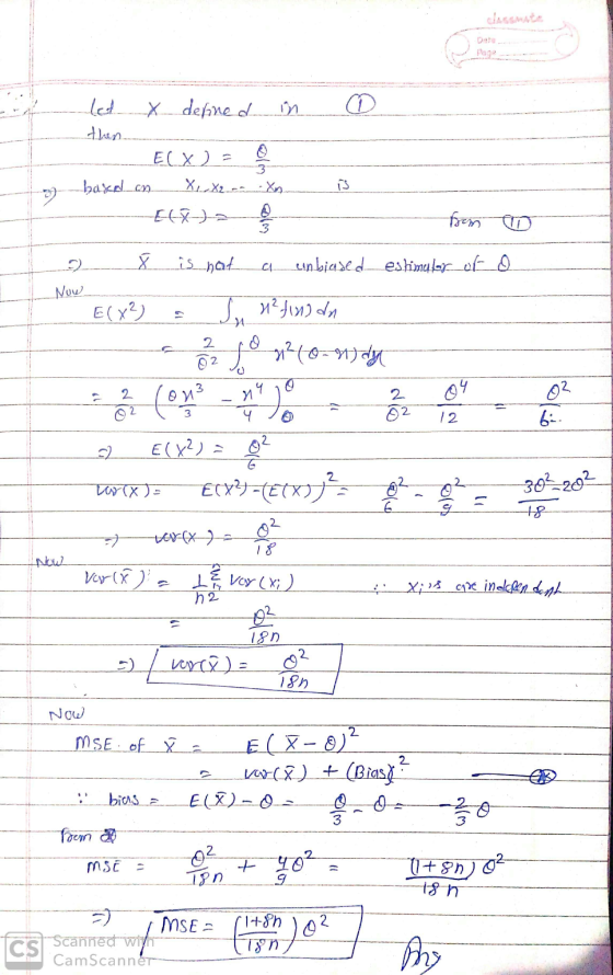 Page let X defined in then ECX) hasd an XLX2 -- Xm. 6682 is fren 0 . Х is hat al unbiased estimular of o Now 0 3 2 2 In 1²/11