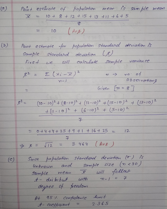 mean Point estimate of population 10 + 8 + 12 + 15 +13 +1 +6 + 5 sample mean 10 (Arg.) Point estimate for population Standard