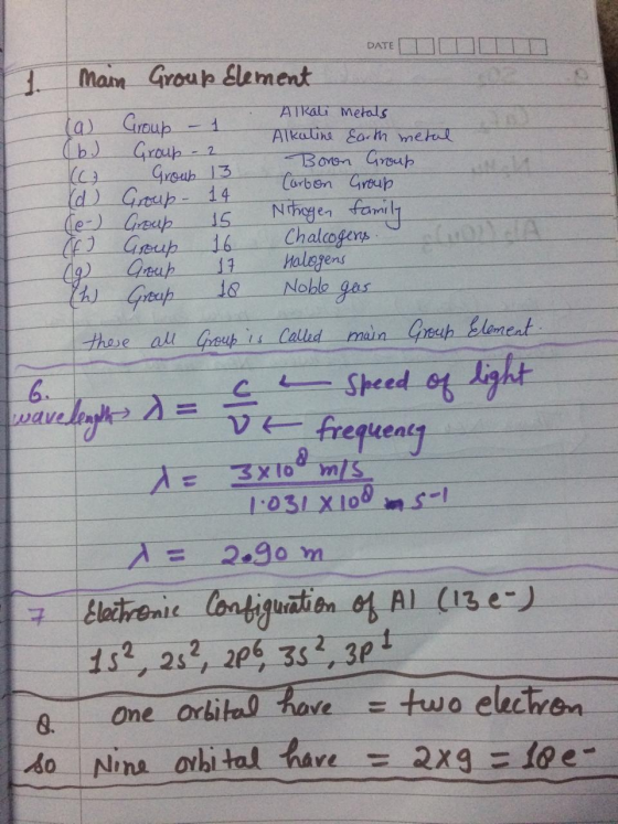 DATE DUIT main Group Element (a) Group - 1 Alkali Metals (b.) Group - 2 Alkaline Earth metal ( Group 13 Boron Group (d) Group