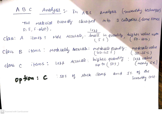 Analysis in &u ABC The les A B C ABC analysis (Inventory techniques material bello dlly classibied into 3 Categolies. (some t