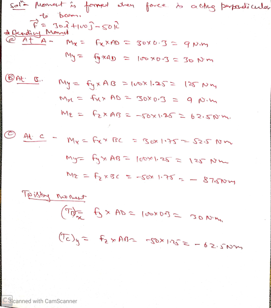 Salam Moment is formed when force is acting perpendicular beam, ㄹ Joetinoj-sol A Bending Monet Ata- Mae - fxX AD = Box0.3= 9