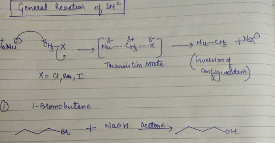 General Reaction of SN²|| action TIN CHHX ... & Nu-ety tax configuration) Transistion state (inversion of X = Cl, Br, I 1- Bl