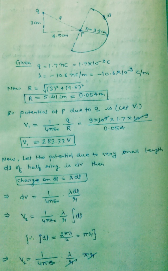 3 cm 4.5cm P Po potential ot P due to 2 List V) 0 054 V = 283.33 V Now, let the poHnhq due to veng mau l-ength Chang-e om df