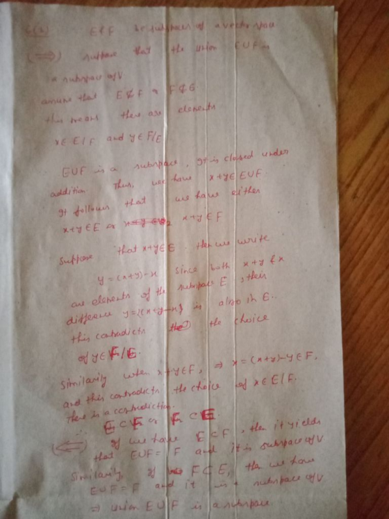 ERE e sulfhaces of a vekto space. ) Authene at the Ho CUF whanau anure that ESF F 46 this means there are closents y aud F| G