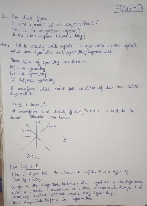 PAGE-OL a. For both figures Is hm) symmetrical or asymmetrical ? How is the magnitude eesponee? Is the phau responu linear ?