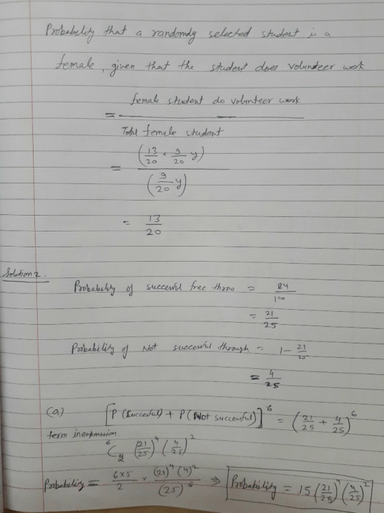 Probability that a randomly selected student is a female, given that the student does volunteer work female student do volunt