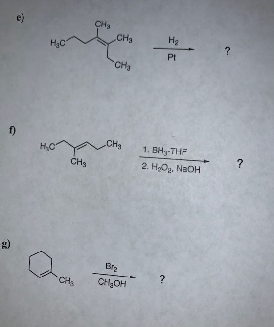 CH₃ HC ) H₃CX CH₂ CH₃ 1. BH3-THE 2. H2O2, NaOH Brz CH3 CH3OH