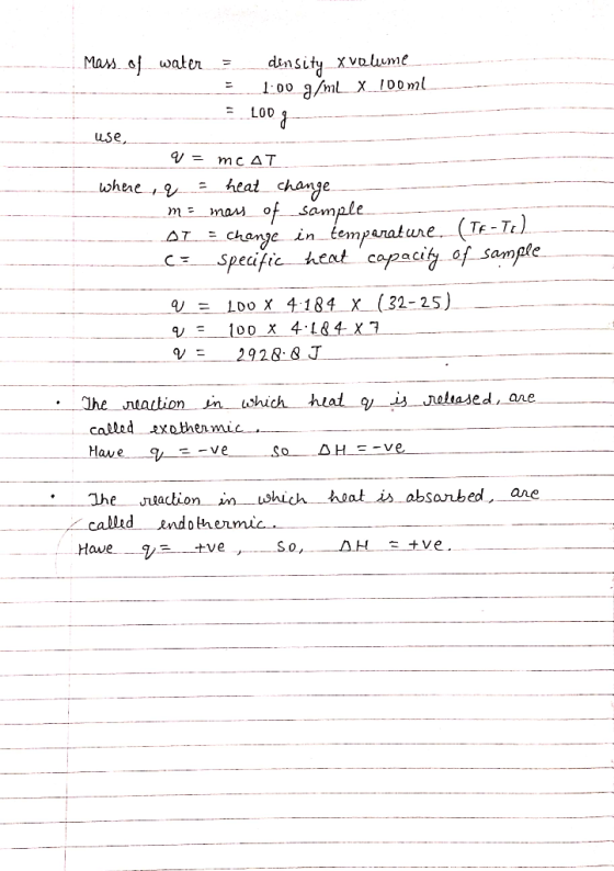 Mass of water : density x volume 1:00 amux 100ml ----------- LODG use, q = MCAT where, q = heat change m=_ may of sample Al =