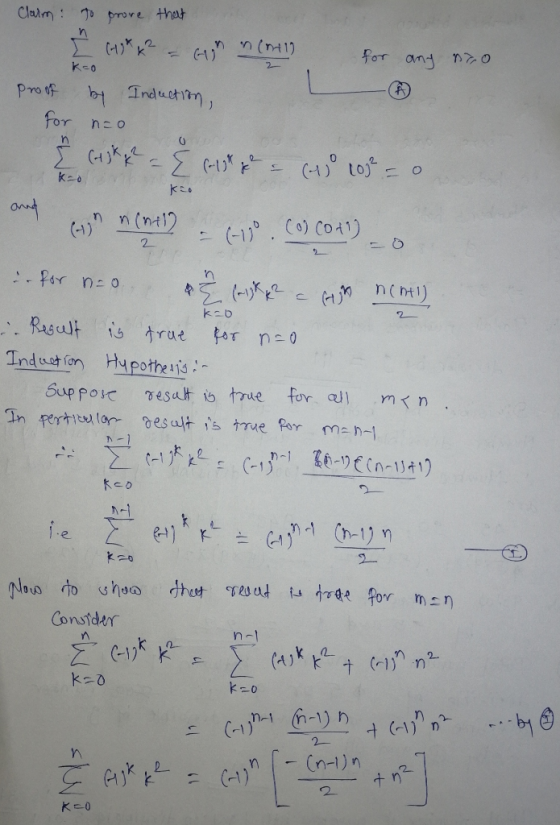 a kao Ko k=0 Claim to prove that I È * x² = 6gr n (nl) for any no proof by Induction, for no - Giske - Epist ze = (-13° 10° =