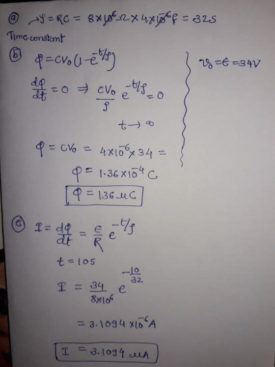 @ S = RC = 8x12x4x688 = 325 Time constant Pecvo (1-7 %) Z zf =340 ho toto + evo ento to & = 0o = 4x100x34 = 0 = 1.36x1040 [9=