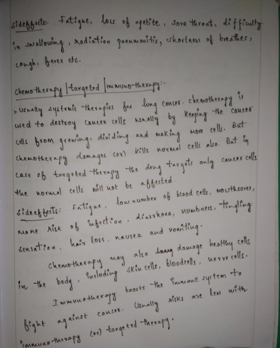 si deffects. fatigue, lows of apetite, sore throat, difficulty in swallowing radiation pneumonitis, shortness of breathes, ta