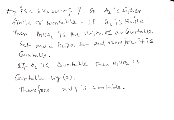 t ęs a subset of Y. So as is either finite of contable. If Az istinite Then AUA, is the Union of an Corntalle set and a finit