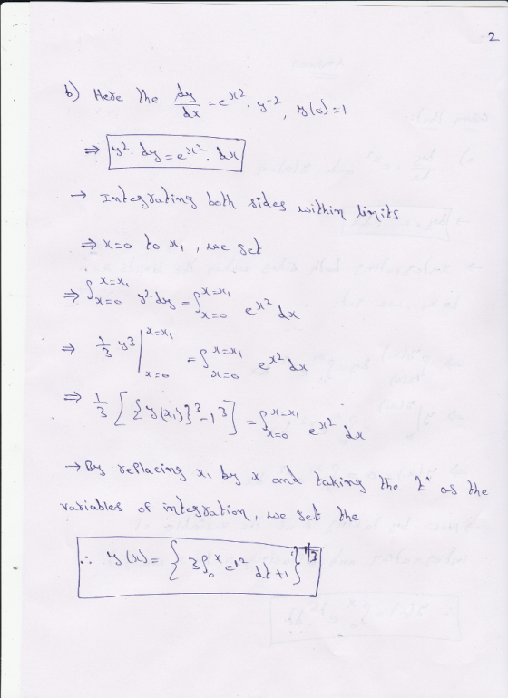 b) Here the deel?, g2, is(o)=1 → Integrading both sides within limits . xco do so, we get → Sos od day parang ada de ano => }