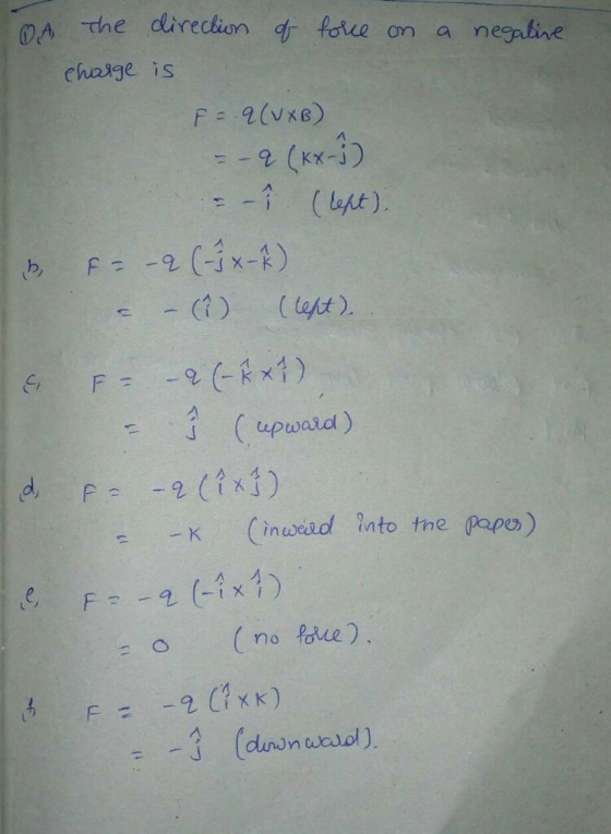 (DA ne direction folie on a negative chaige is --↑ (lent). K (in nto tne pape) 2 ( no fone)