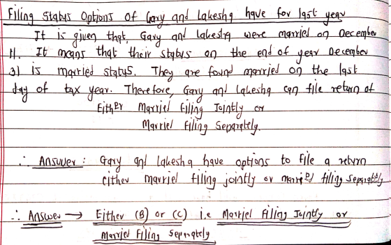 Filling Status Options Of Gary_and Lakesho hque for 1956 yegu It is given that Gary and lakesha were married on December H. I