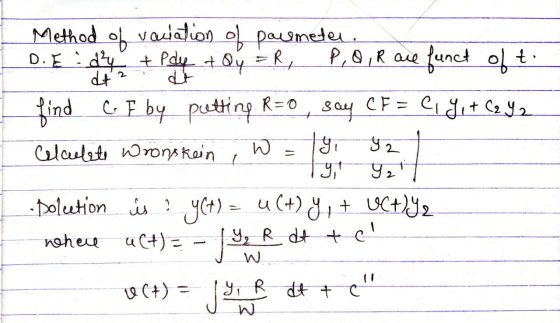 of putting R=0 + Method vacation of paumeter D. E dy & Pay & Qy ER, P, Q, R are funct oft dt at find C F by putting say CF =
