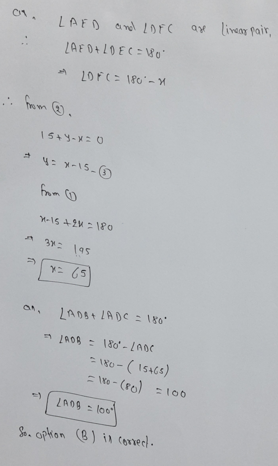 a. LAED and LOFC ar linear pair, LAEDELDEC=180 LDFC = 180 -1 from © 15+ y -- 0 + y = 8-15-③ from CU Naisten a 180 30= 195 = 6