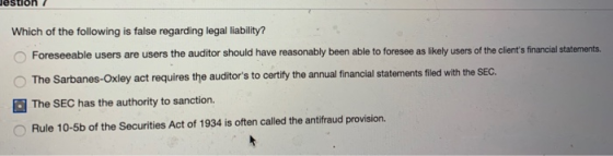 destion / Which of the following is false regarding legal liability? Foreseeable users are users the auditor should have reas