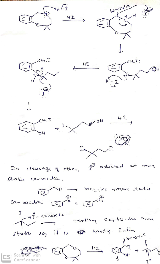 benzulia HI -CH₂I HI M2U04 - CHLI In cleavage of ether, o attached at more stable carbocation, S o p benzylic ymore stable ca