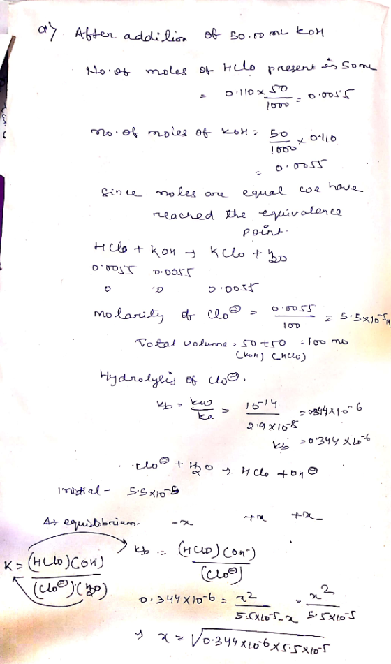 ay After addition of 50.00 me kon 1. No.of moles of hilo present is some горь б•Оце то • е, то Log 06 %я: Бо . въъх — xb-lo о