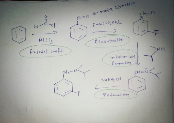 € meta directive ch=0 CH=0 H EAN(SO₂ Ph2 fuorination AICI friedel craft iminiumions a formation & CH=N Na BH₂ CN Redecetion