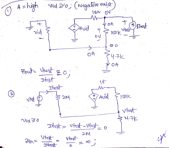 o A=high vid. Io; ( Negative enist) lor ovi m on To Etest < Avic vid + 18ok test = OV femme 4.71 . Zout= test ao :. Itest . I