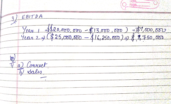 Pue 32 EBITDA Yeast $20,000; 000 - $13,000,000 ) =7$7,000,000 Year 22 ($ 25,000,000 - $164250,000 a $ $750,000 Y a) Correct t