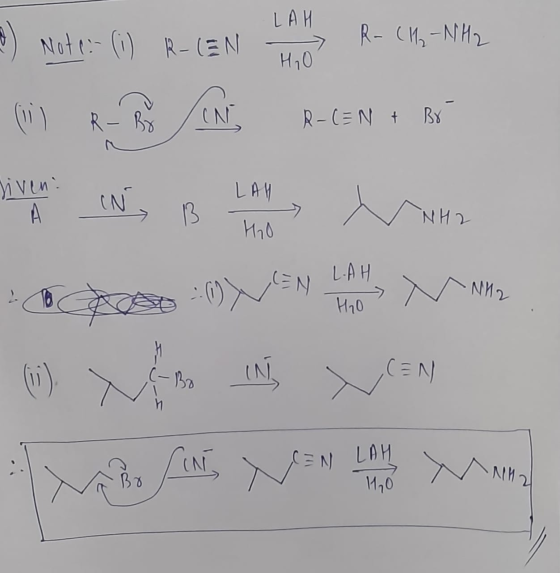 LAH Note:- (i) R-LEN R-(H₂-NH2 H₂O (RON R-CEN + Br viven: LAM IN Weho 13 NH2 HO LEN L-AH NH2 --- (1 H₂O (-Bo CEN ( 1 ) CON CE
