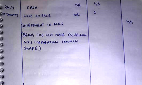 DR ३ 2014 CASA 27 Januany LOSE ON SALE ५५ INVESTMENT IN N.X.S BEING THE LOSS MADE BY SELLING NXS CORPORATION (IMMON SHARE) AN